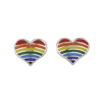 Søde hjerte ørestikker med emalje i regnbuens farver fra Støvring Design
