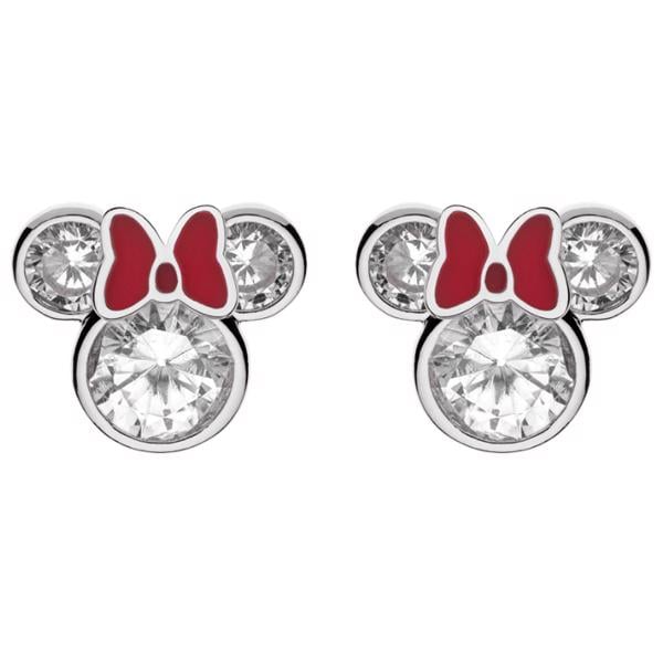Disney's Minnie Mouse silhuet sølv ørestikker med rød sløjfe