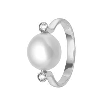 Sølv ring med barok perle og zirkoner - Aagaard