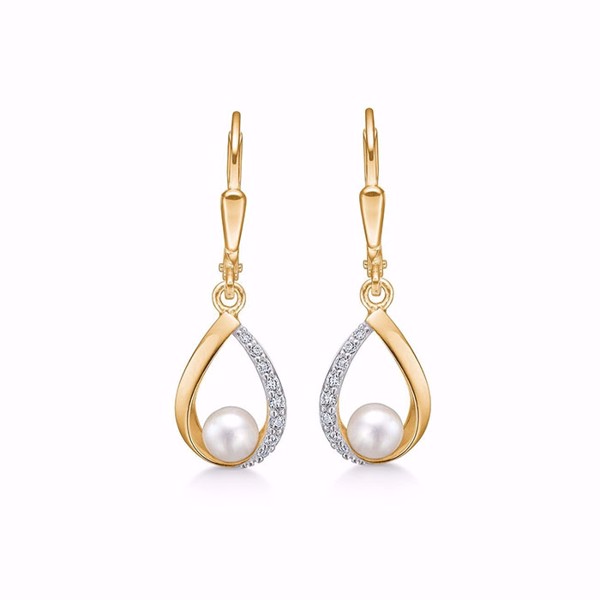 Øreringe i 8 karat med perle og zirkonia fra Guld & Sølv Design