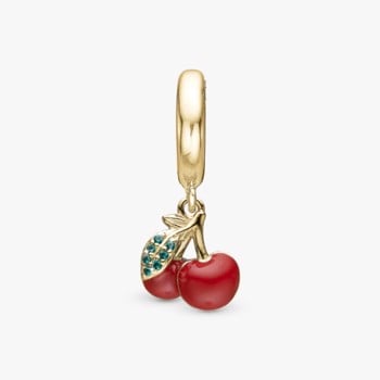 Christina Jewelry, Forgyldt charm til sølvarmbånd eller 4 mm slim læderarmbånd - Happy Cherries