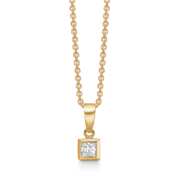 Elegant 8 kt. guld vedhæng med firkant med 1 zirconia. Forgyldt kæde 42+3 cm medfølger fra Støvring Design