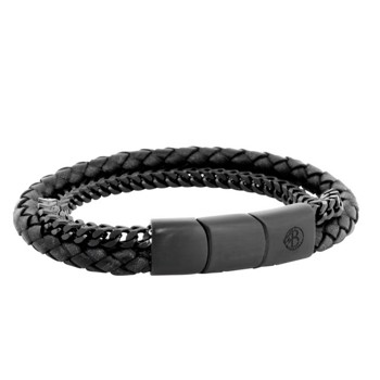 LOGAN - Moderne læder armbånd i sort med kæde, by Billgren
