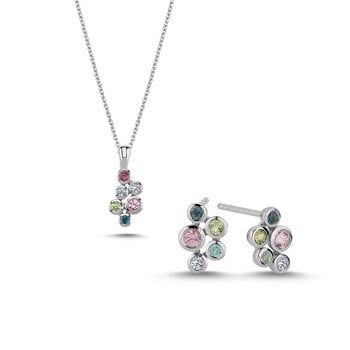 14 kt hvidguld Bubbles multicolour smykkesæt med i alt 0,06 ct diamanter Wesselton SI
