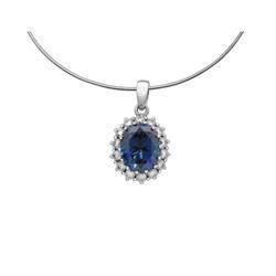 Diamondfire Classic s�lv vedh�ng med bl� "Safir" og 45 cm s�lv slangek�de