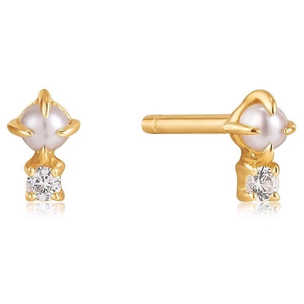 ANIA HAIE Pearl and White Sapphire Studs, 14 kt guld øreringe