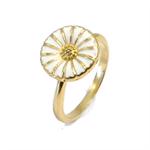 Marguerit fingerring i 925 s�lv m/ hvid emalje 