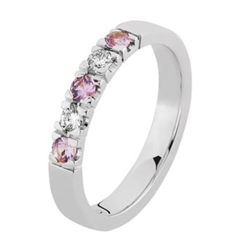 Nuran 14 kt hvidguld alliance ring, fra Colour serien med 2 + 3 stk 0,03 ct Wesselton - SI / lyserød safir