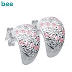 S�lv pave �reringe helt med pink zirkonia