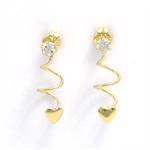 14 kt �restik i spiral tr�d med hjerte og 6 mm klare zirkonia