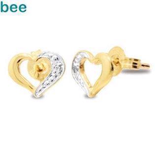9 ct heart gold earstuds w / 2 x 0.005 ct diamonds