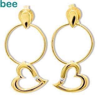 Hjerter dinglende i ring �restik med diamanter