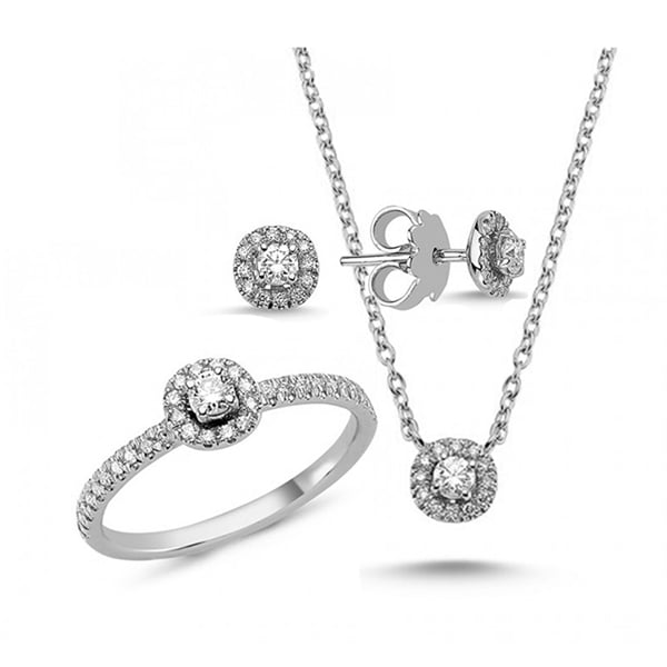 14 kt hvidguld smykkesæt, fra Sofia serien med 4 x 0,08 ct diamant & 68 x 0,005 ct diamanter Wesselton SI