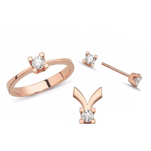 Nuran 14 kt rosaguld smykkesæt, fra Star 4 grab serien med 4 x 0,35 ct Diamanter Wesselton SI