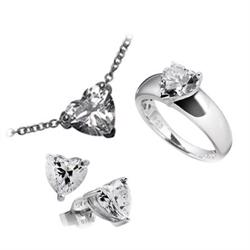 Diamonfire hjerte s�t i sterling s�lv med zirkonia