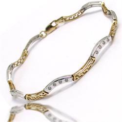 Elegant tofarvet guld armb�nd med glimtende zirkonia, 18� cm og 2,5 mm