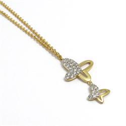 Elegant dobbelt sommerfugle halsk�de med zirkonia og 45 cm k�de i 8 karat guld
