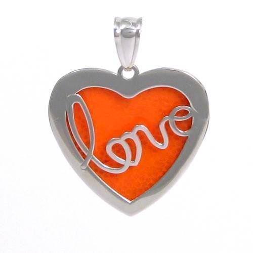 Orange selvlysende LOVE sølv hjerte vedhæng
