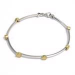 14 kt halsk�de i hvidguld med satineret r�dgulds kugler p� 45 cm