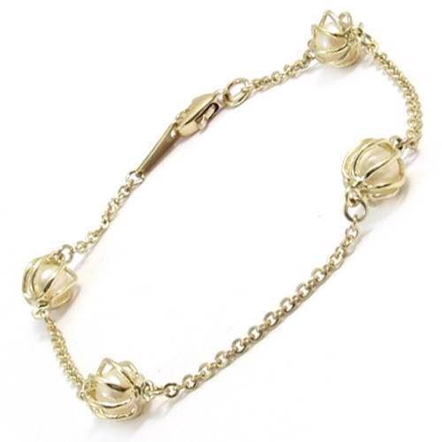 8 karat guld armb�nd og halsk�de med hvide perler i "bur"