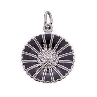 18 mm 925 s�lv Marguerit vedh�ng Sort m/ sort rhodineret s�lv fra Lund of Copenhagen