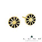 7,5 mm sort m/ forgyldninger 925 s�lv Marguerit �restik fra Lund of Copenhagen