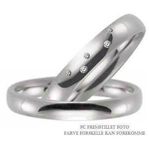 Sterling s�lv vielsesringe p� 3,5 mm med blank overflade og 0,07 ct brillant