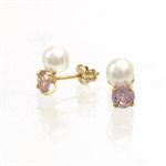 14 kt �restik, ferskvands perle med 4 mm zirkonia