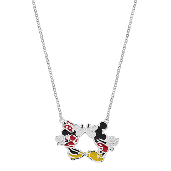 Sølv halskæde med kyssende Minnie & Mickey fra Disney Design