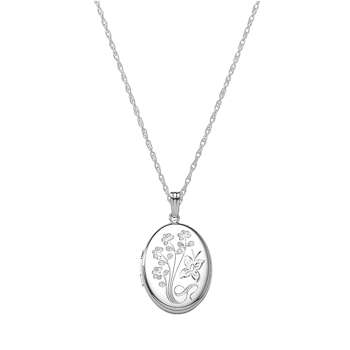 Medaljon i rhod. sølv. Inkl. kæde, fra Siersbøl