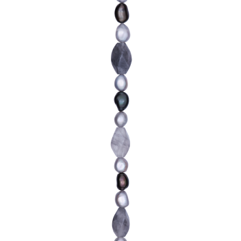 SHAPE Ferskvandsperle + quartz sten, grå mix kæde, fra Siersbøl Shape