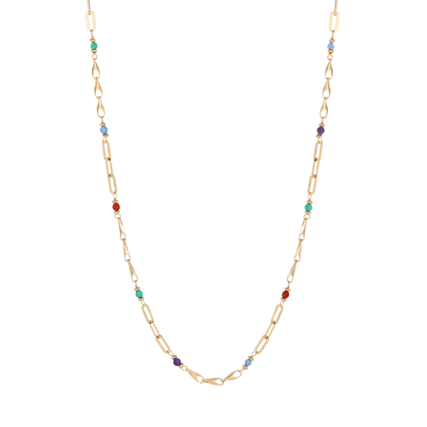 Forgyldt sølv halskæde med farvede sten fra Støvring Design