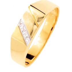 Herrering i 9 kt guld med 3 stk 0,005 ct diamant