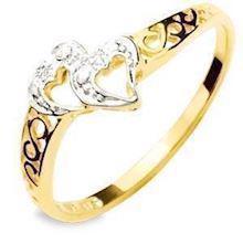 9 kt hjerte fingerring m/ 2 stk 0,005 ct diamanter