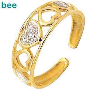 9 kt guld t�ring m/ 1 diamant i hjerter