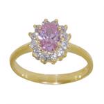 9 kt guld fingerring m/ 7x5 mm pink zirkonia & 12 x 2,0 mm hvide zirkonia