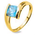 9 kt guld fingerring m/ 7x7 mm kvadratisk bl� topaz