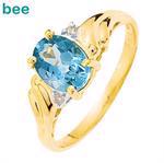 9 kt stor bl� topaz og diamant ring