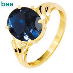 9 kt stor safir og diamant ring