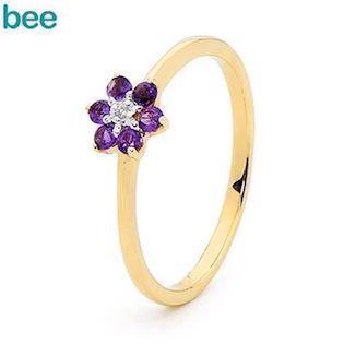 Blomster guld ring med Ametyst og diamanter
