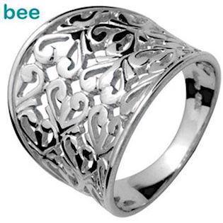 Bred hjerte filigran s�lv ring