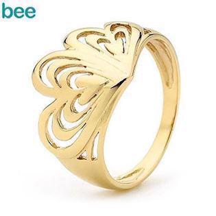 Bred 9 kt guld ring med hjerter