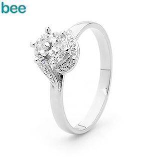9 kt hvidgulds fingerring m/ en karat look zirkonia