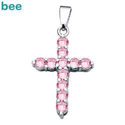 Glimtende pink zirkonia sterling s�lvkors