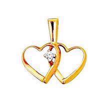 9 kt dobbelt hjerte vedh�ng med 1 diamant 0.02 carat 