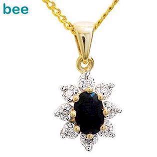 Klassisk safir vedh�ng med 8 diamanter