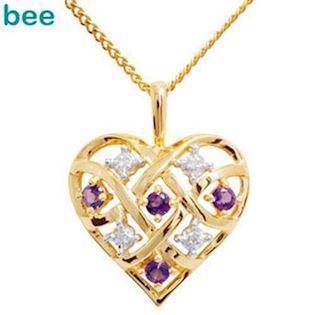 Guld hjerte vedh�ng med 4 x 0,005 ct diamant og 4 x Amethyst