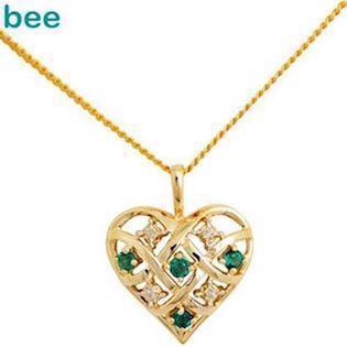 Guld hjerte vedh�ng med 4 x 0,005 ct diamant og 4 x smaragd