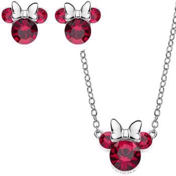 Disney's Minnie Mouse sølv smykkesæt med ørestikker og halskæde. Justerbar kædelængde 35-38-40 cm