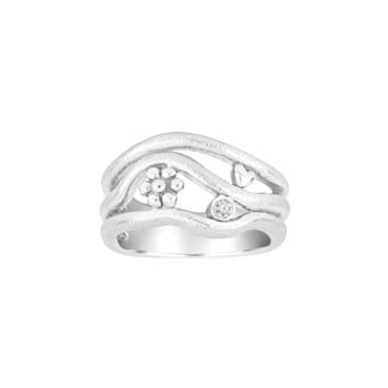 Siersbøl's Smuk trippel ring med blomst, hjerte og elegant zirkonia i rørfatning  i sterling sølv. (10060090950)